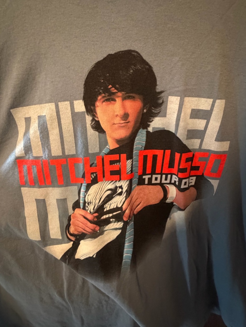 Gildan Mitchel Musso Graphic Tee - Blue with Neon Orange Print